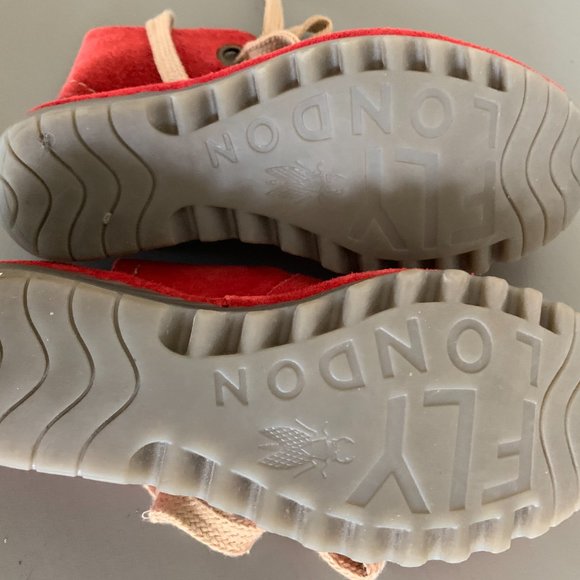 Fly London Red Suede Tie Up Mary Jane Platform Wedge Size 39 - Picture 7 of 8